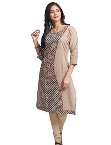 Ladies Round Neck 3/4 Sleeve Lightweight Brown Printed Cotton Suits