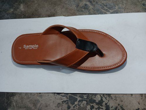 Straw Comfortable And Fancy Design Brown Color Rexin Mens Slippers With All Size