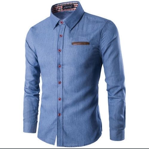 Breathable Light Blue Plain Cotton Shirts For Daily Wear