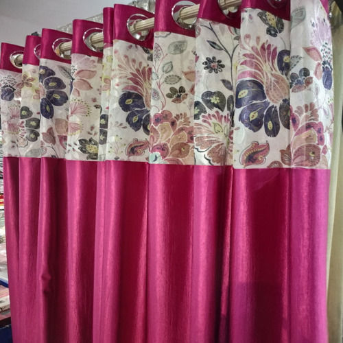 Tear Resistance And Lightweight Flower Printed Pink Silk Door Curtain