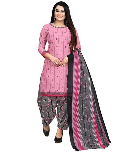 Indian Comfortable And Breathable Cotton Blended Pink Stripes Printed Salwar Suit