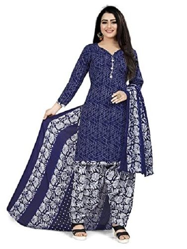 Indian Comfortable And Breathable Cotton Blended Printed Blue Color Salwar Suit