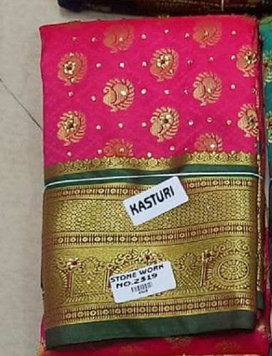 Party Wear Printed Ladies Cotton Embroidery Stone Work Saree, With Blouse,  6.25 m at Rs 1800 in Salem