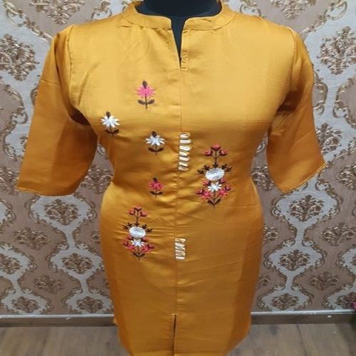 Comfortable Stylish Wonderful Rayon Slub Embroidery Kurti For Regular Use Bust Size: 32 Inch (In)