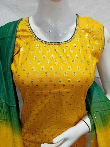 Ladies Light Weight Elegant Stylish Skin Friendly Yellow Straight Cotton Kurti