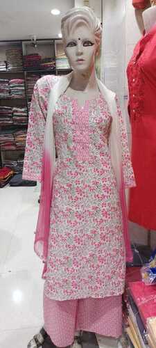 Ladies Skin Friendly Versatile Breathable Comfortable White And Pink Kurti 