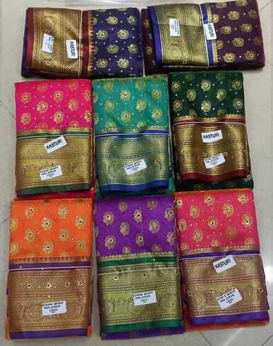 Printed Golden Multicolor Color Designer With Stone Work Cotton Silk Kasturi Women Saree