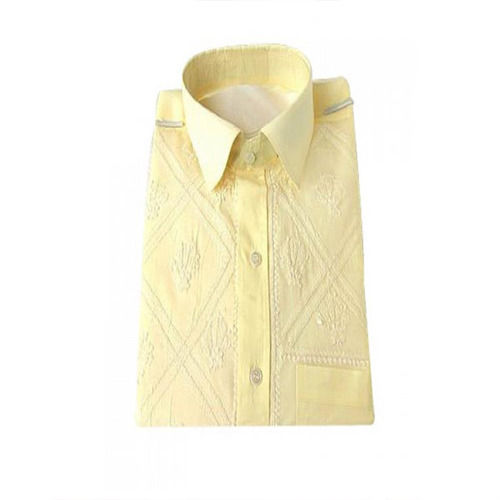 Comfortable Yellow Cotton Hand Embroidery Lucknow Chikan Shirt For Men Gender: Male