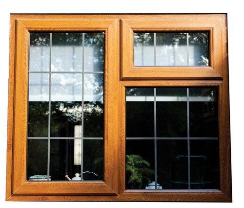 Transparent Glass Wooden Frame Brown Upvc Fixed Window