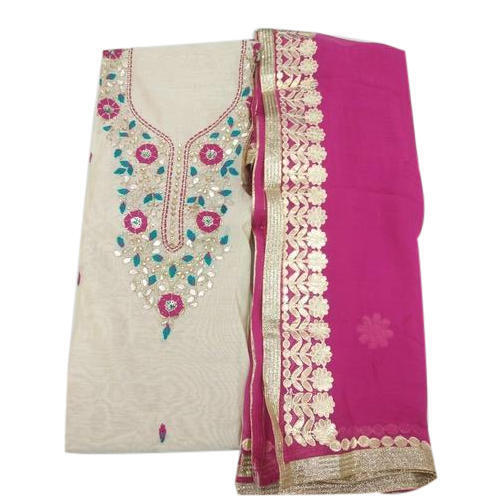 Women Elegant Look Soft Easy To Wash Multicolor Fancy Cotton Suit With Dupatta