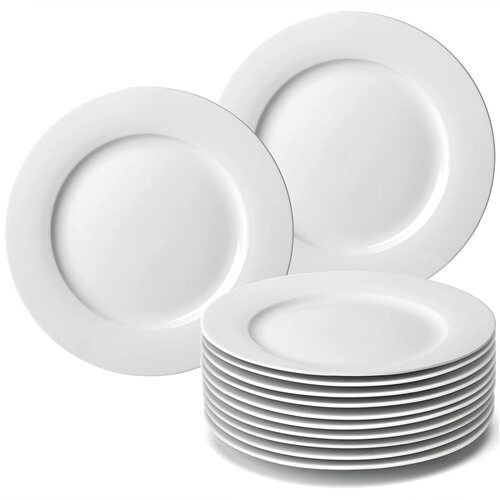 12 Pack 10 5 Inch Perdurable Porcelain Dinner Plates Natural White Dinnerware 628 