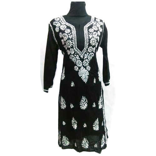 Velvet Elegant Stylish Wrinkle Free Simple Look Cotton Hand Embroidery Black Kurti