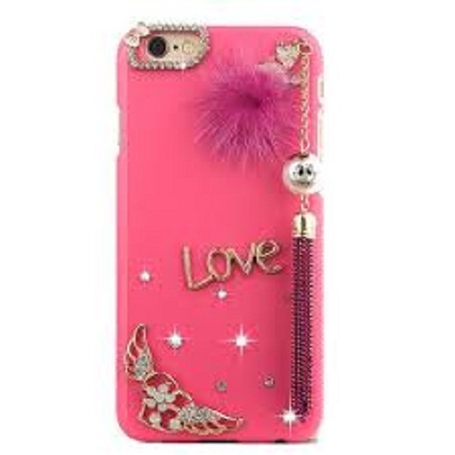 Dust Proof Unbreakable Lightweight And Phone Protected Pink Mobile Back Cover - Plastic Material, One Size Fits All, Elegant Lace & Diamond Design