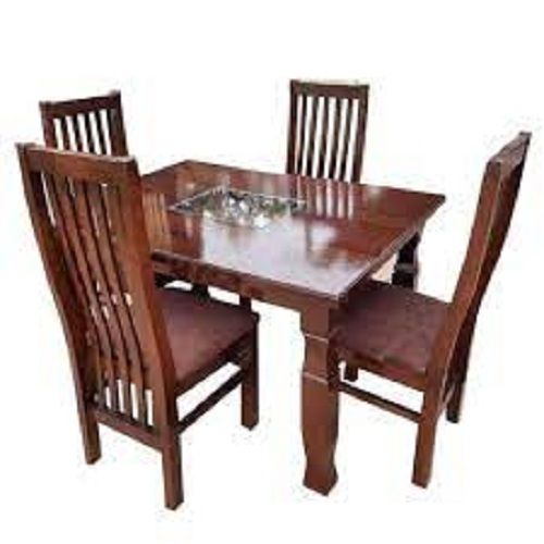 Easy To Clean Termite Resistance Brown Four Seater Wooden Dining Table Set
