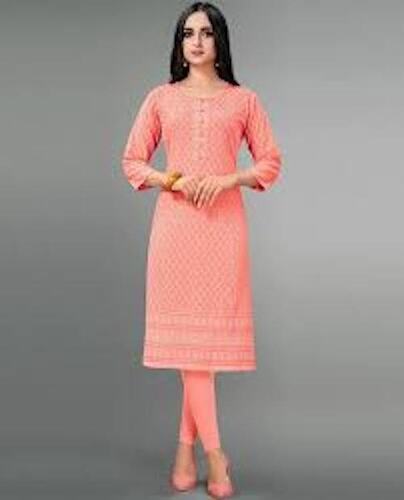 Casual Wear Comfortable Skin Friendly Pink Colour Ladies Kurti  Decoration Material: Laces