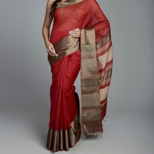 Party Wear Printed Zari Work Design Brown Broad Border Saree