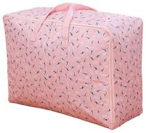 Laminated Material Pink Color Printed Pattern Garment Storage Bags With Loop Handle And Zipper Clousure