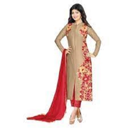 Women Full Sleeves Party Wear Suit With Dupatta - Color: Brown Red