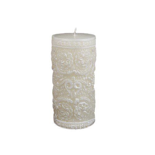 Simple Shower White Round Carving Pillar Candle For Decoration Use Size: Small