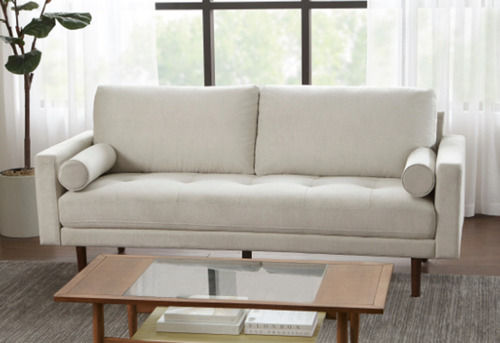 Cream Solid Avenue Tufted Foam Filled Single Cushion Modern Sofa