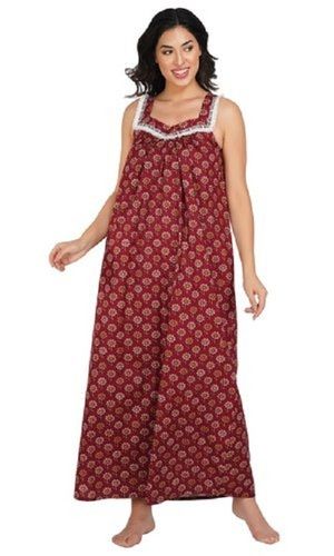 Light Weight Beautiful Breathable Skin Friendly Red Printed Cotton Nighty