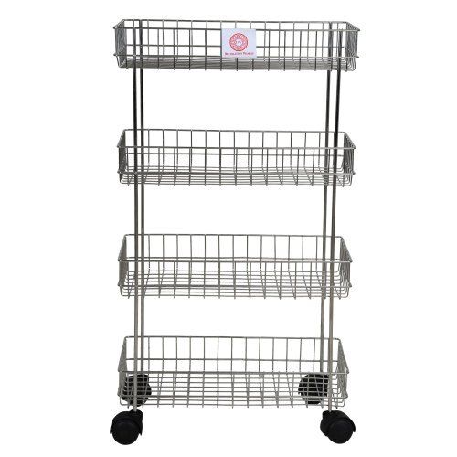 Silver Sturdy Vegetable And Fruit Kitchen Basket Trolley Made With Stainless Steel 