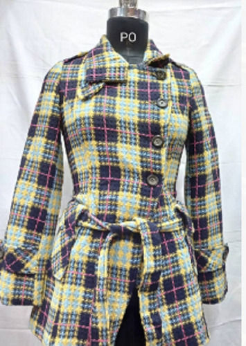 Colour Ful Check Box Pattern Fancy Cotton Wollen Ladies Coat With 34-56 Size