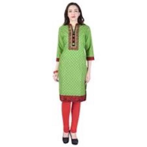 3/4 Sleeves Green Colour Ladies Kurti for Casual and Regular Wear