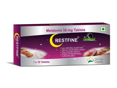 Healing Pharma India Pvt Ltd Restfine Tab Melatonin, 10 Mg With 1 Energy Heal Pouch