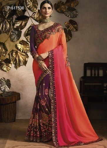 Same As Picture :Women Light Weight Comfortable And Breathable Multicolor Embroidered Silk Saree With Unstitched Blouse 