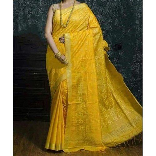 Beautiful Stylish Breathable Designer Modern And Trendy Party Wear Yellow Silk Saree For Ladies