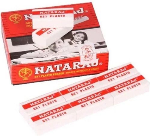 Pack Of 20 Pieces Rubber Material Rectangular Nataraj White Printed Erasers Perfect Bound