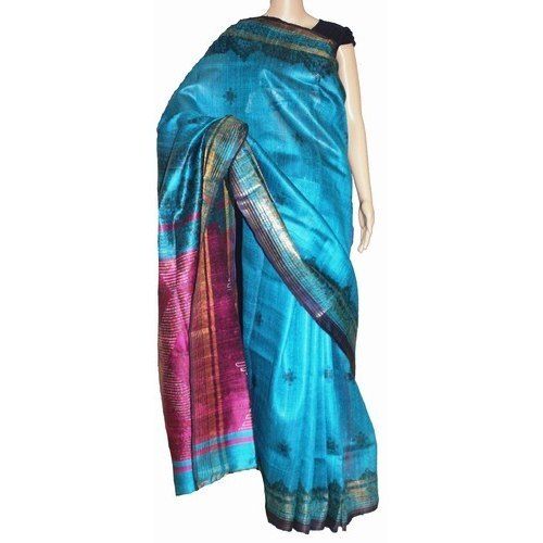 Silk  Pink And Blue Stylish Look Gorgeous And Beautiful With Blouse Piece Party Wear Saree For Ladies