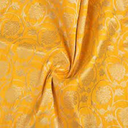 Exceptionally Soft Stylish Stunning Look Fashionable Silk Yellow Printed Banarasi Fabric