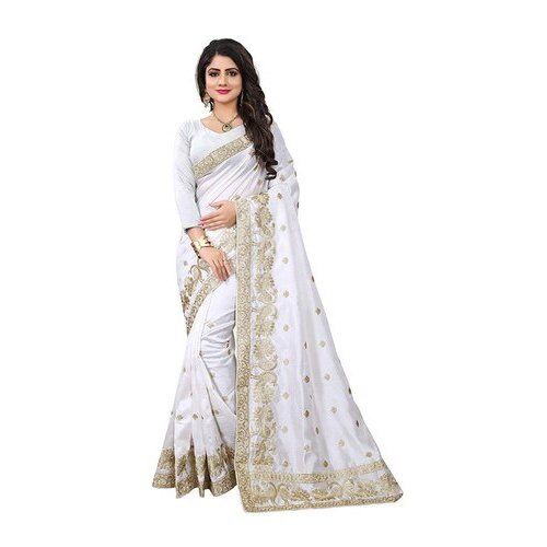 Summer Women Stylish Party Wear Breathable Printed Cotton White Saree With Unstitched Blouse