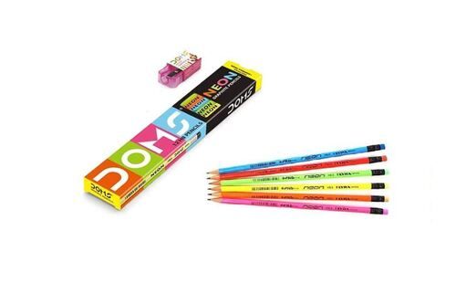 Multicolor 8 Inch Pack Of 12 Colorful Wooden Body Doms Neon Pencil, For Smooth Writing