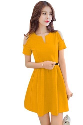 Yellow Premium Quality And Party Wear Western Dress For Ladies 