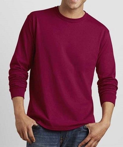 Maroon Plain Round Neck Full Sleve Casual Wear Cotton T Shirts Gender: Boy