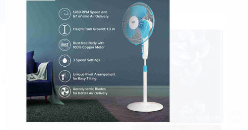 Blue And White Corded Electric 1.3 Meter Height Pedestal Fan 