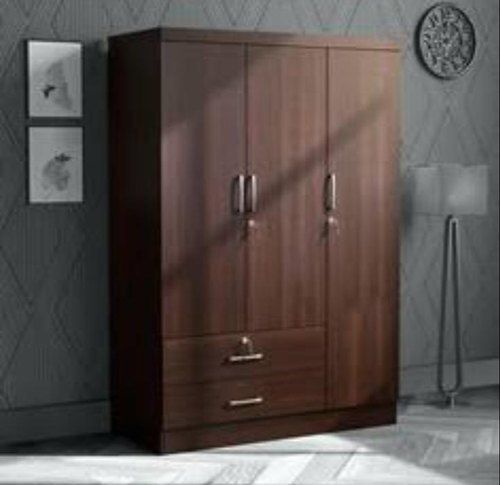 Machine Made Termite Resistance Teak Wood Long Durable Three Door Brown Wooden Wardrobe