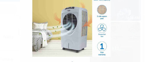 White 150 Watts Material Plastic Water Capacity 70 Liter Desert Air Cooler  Dimension(L*W*H): 61.8 X 50.5 X 111.5  Centimeter (Cm)