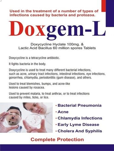 Doxgem-l Doxycycline Hyclate 100mg And Lactic Acid Bacillus 60 Million Spores Tablet