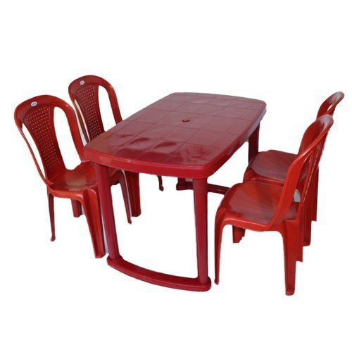 Easy To Clean Durable And Lightweight Plastic Red Dining Table Set Indoor Furniture