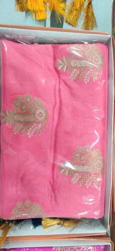 Daily Wear Ladies Beautiful And Elegant Look Breathable Pink Fancy Chiffon Saree