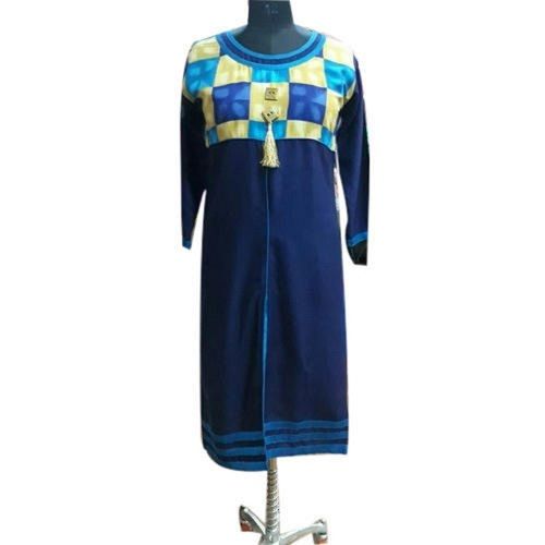 Breathable Ladies Designer Round Neck 3/4Th Sleeves Blue Casual Rayon Printed Kurtis