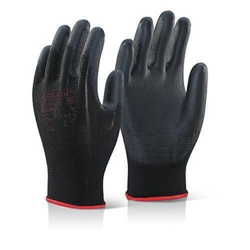 Breathable Medium Size Black Full Finger Polyurethane (Pu) Coated Safety Glove