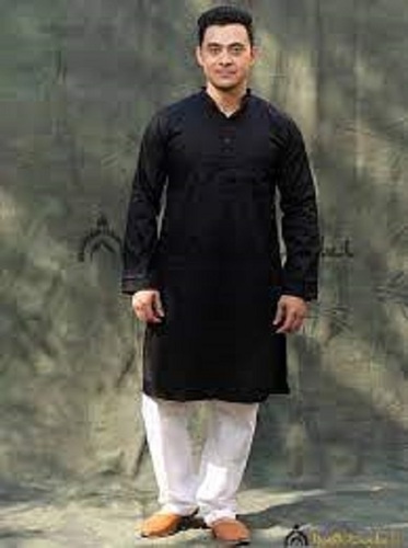 पुरुषों के लिए आरामदायक क्लासी लुक प्लेन ब्लैक एंड व्हाइट कॉटन कुर्ता पजामा