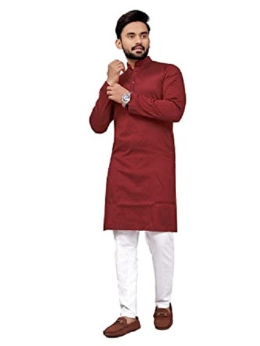 Men Stylish Comfortable Full Sleeves Lightweight Red And White Cotton Kurta Pajama Decoration Material: Cloths