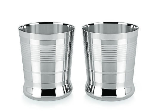 Silver Unbreakable And Durable Stainless Steel Dhoom Spice Stripped Printed Glass Set