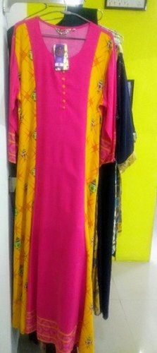 Women Comfortable And Breathable Pink Yellow Printed Designer Kurti  Decoration Material: Paint